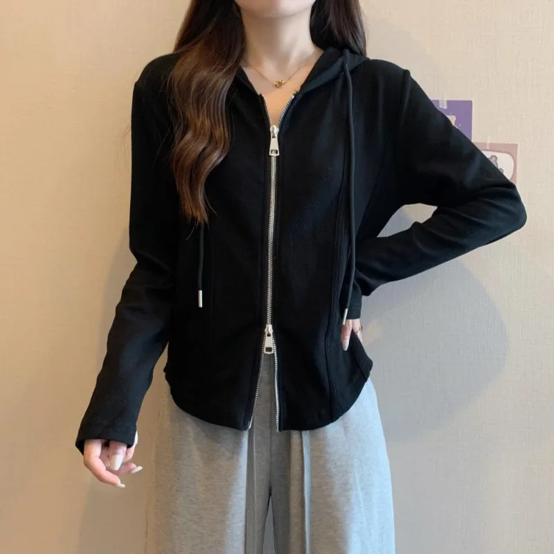 

Hooded Zipper Women's Autumn 2024 New Patchwork Pocket Drawstring Solid Color Slim Fit Versatile Casual Long Sleeved Hoodies