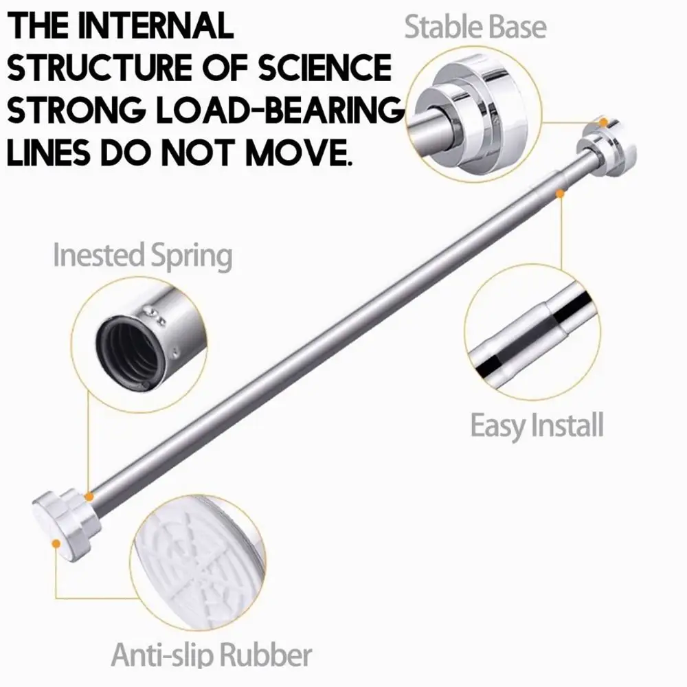 35-80cm Adjustable Stainless Steel Clothes Drying Rack No-Drill Telescopic Pole Curtain Rod for Balcony Bathroom