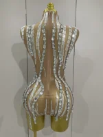 Sparkly Rhinestone Chain Sexy Transparent Sleeveless Bodysuit 2025Women Party Nightclub Team Performance Costume Show Stage Wear - Image 3
