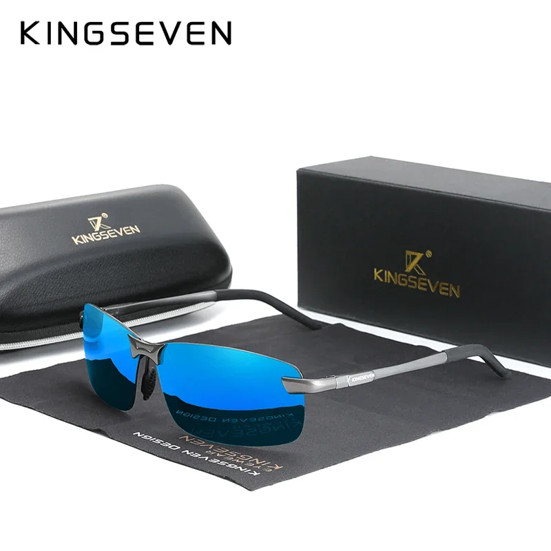 KINGSEVEN Fashion Upgrade Fashion Men's Aluminum Sunglasses Polarized Rimless Simple Design Driving Sun Glasses Men UV400