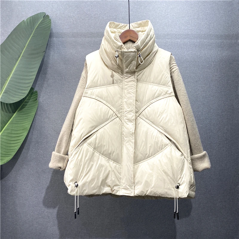 2021 Women Autumn Winter Vest Coat Black Stand Collar 90% White Duck Down Female Tops Vest Chaleco Mujer Gilet Casaco Feminino