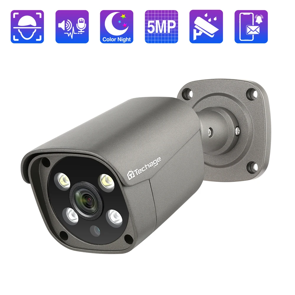 

Techage 5MP Security POE Camera AI Human Detection Two-way Audio Night Vision IP Camera IP66 Outdoor CCTV Surveillance P2P