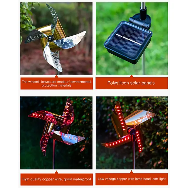 Napenergia -Erőteljes Szélmalom Könnyű Kültéri Kerti Dekoráció 32 Led Spot Path Tájfény Lámpák Vízálló Éjszakai Fény 1Pc - Image 3