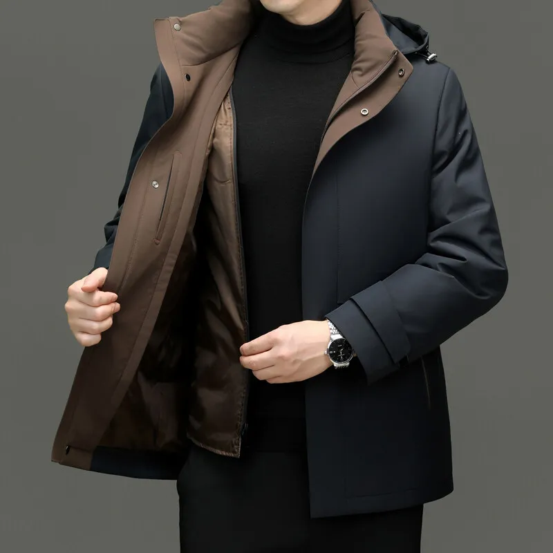 High Quality Men's Hooded Duck Down Jackets Winter Business Casual Windproof Warm Puffer Coat Outwear Thicken Top Parka Clothing
