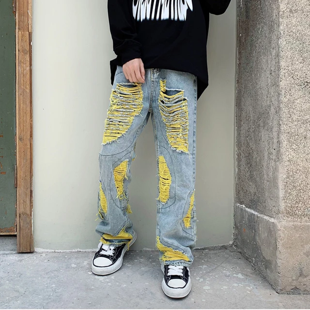 Oversized Loose Jeans Men Denim Pants Tie dye Straight Casual Streetwear  Hip Hop Skateboard Gray Wide Leg Trousers Large Size - AliExpress