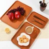 WORTHBUY Rectangular Plastic Storage Tray Wood Grain Food  Serving Tray Fruit Snack Dessert Plate Tea Cup Tray Kitchen Organizer 3