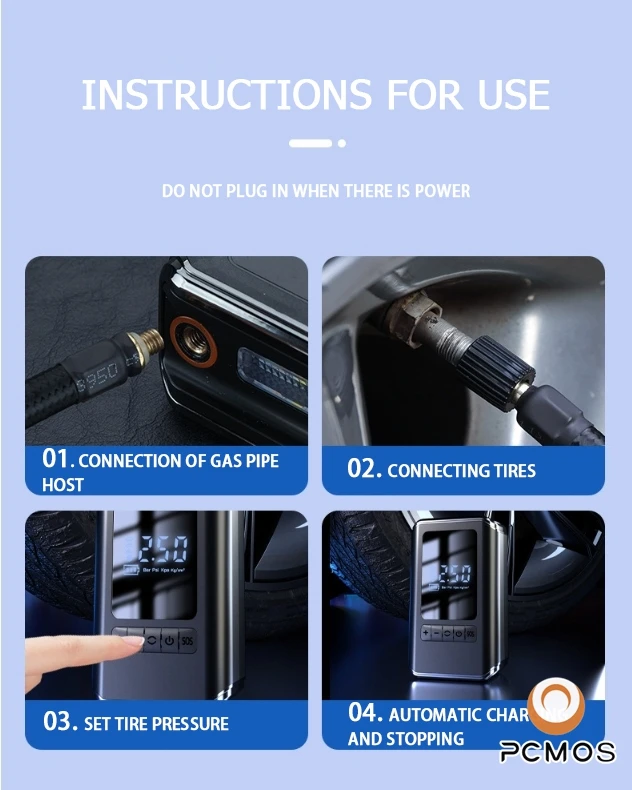 PCMOS Inflatable Pump Portable Handheld Wireless Charging Digital Display Car Motorcycle Tire Multifunction