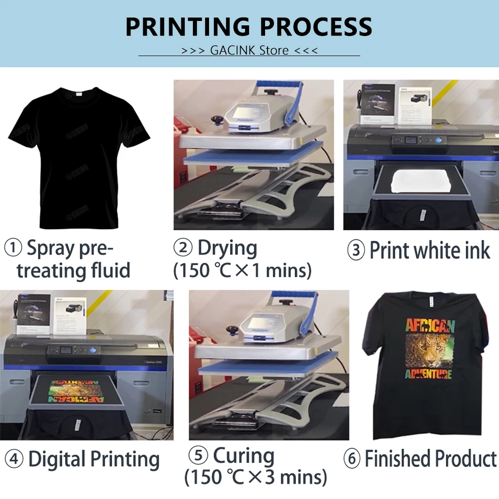 Filme de Transferência de Tinta Dtf Tinta Dtf para Epson Dx5 Dx6 Dx7 Xp600 I3200 F2100 F3070 L805 L800 L1800 Conjunto 500ml Alta Qualidade - Imagem 5
