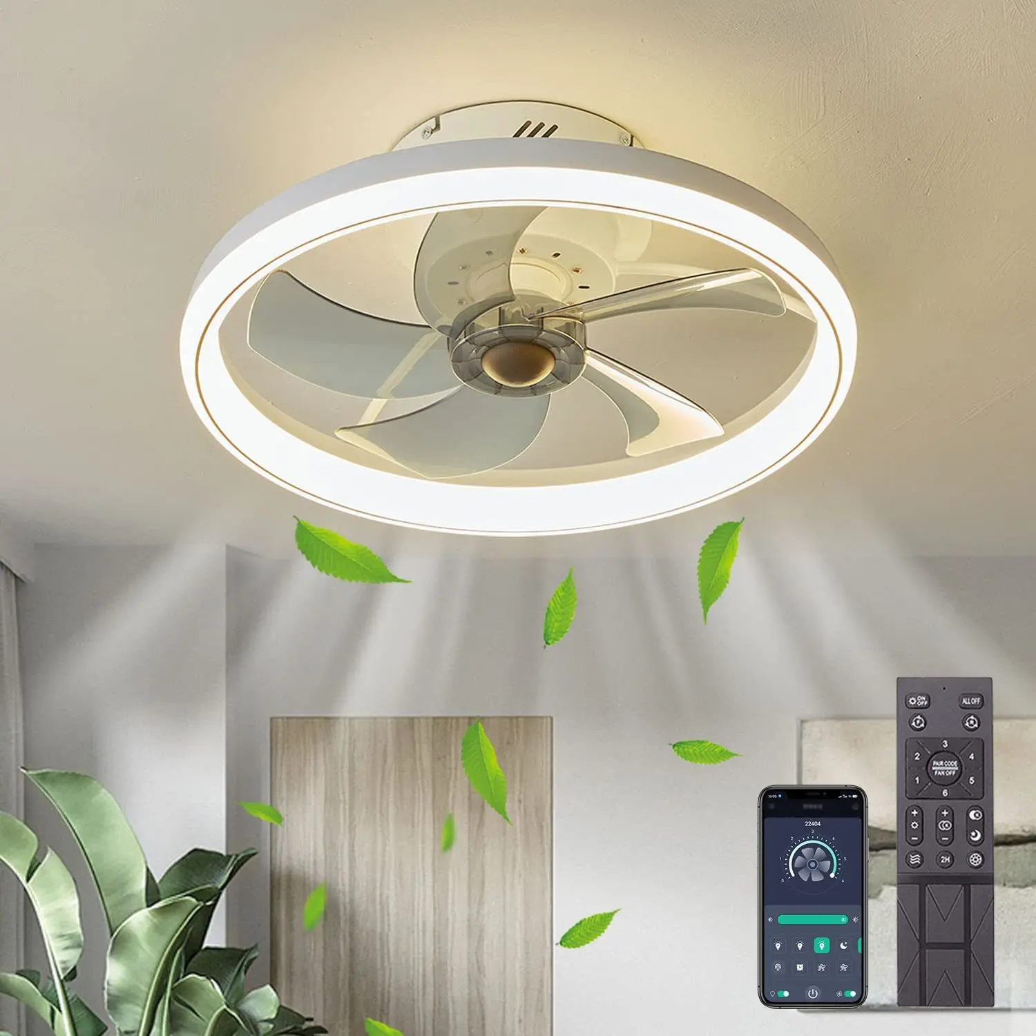 

Ceiling Fan With LED Light And Remote Control Chandelier 3 Colors Dimmable Large Cooling Fans Reversible For Home Room Lighting