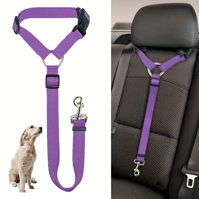 

Solid Color Two-in-one Pet Car Seat Belt Nylon Lead Leash Backseat Safety Belt Adjustable Dogs Harness Collar Pet Accessories