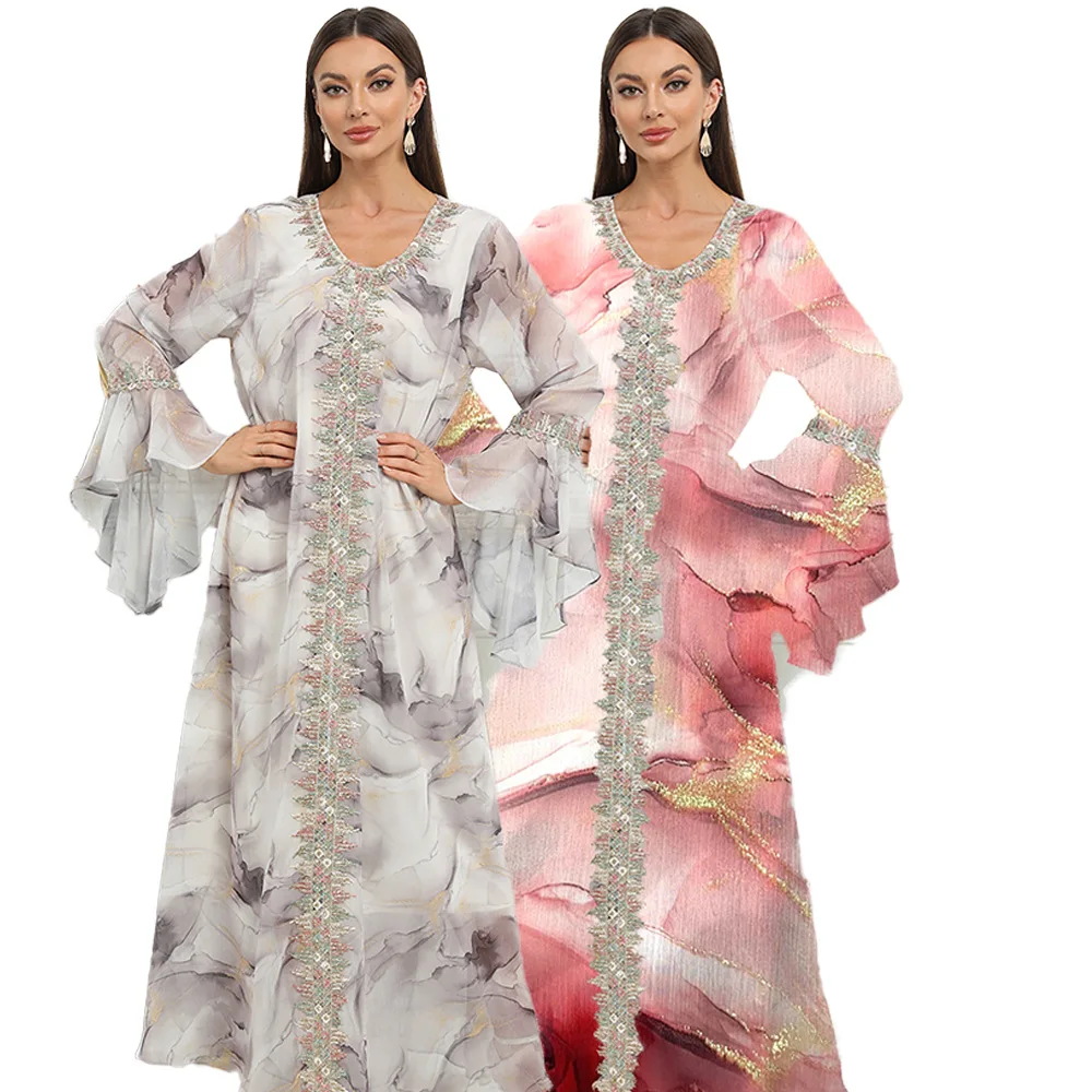 

Muslim Eid Dress Abaya Party Dresses Floral Print Dubai Arab Turkey Ramadan Abayas Caftan Kaftan Vestido Women 2023 New