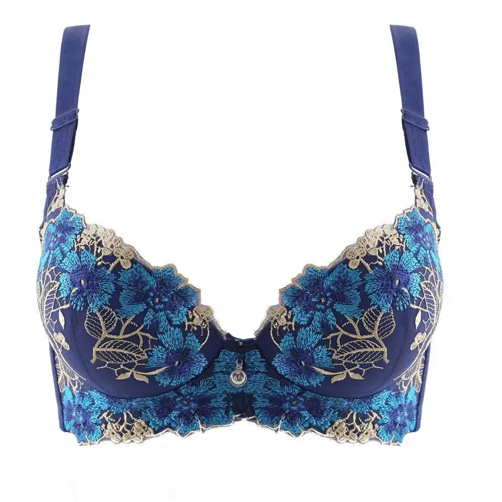2ps/lots Women's Sexy Bras Adjustable Strip Wire Free Floral Embroidery  Push Up 3/4 A B C Cup Bra Girl Big Size 32 34 36 38 40 - AliExpress