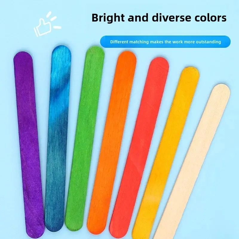 Handmade Colorful Lollipop Sticks DIY Ice Cream Stick round Wooden Rod Small Wood Board Piece Material for Toy Building Blocks