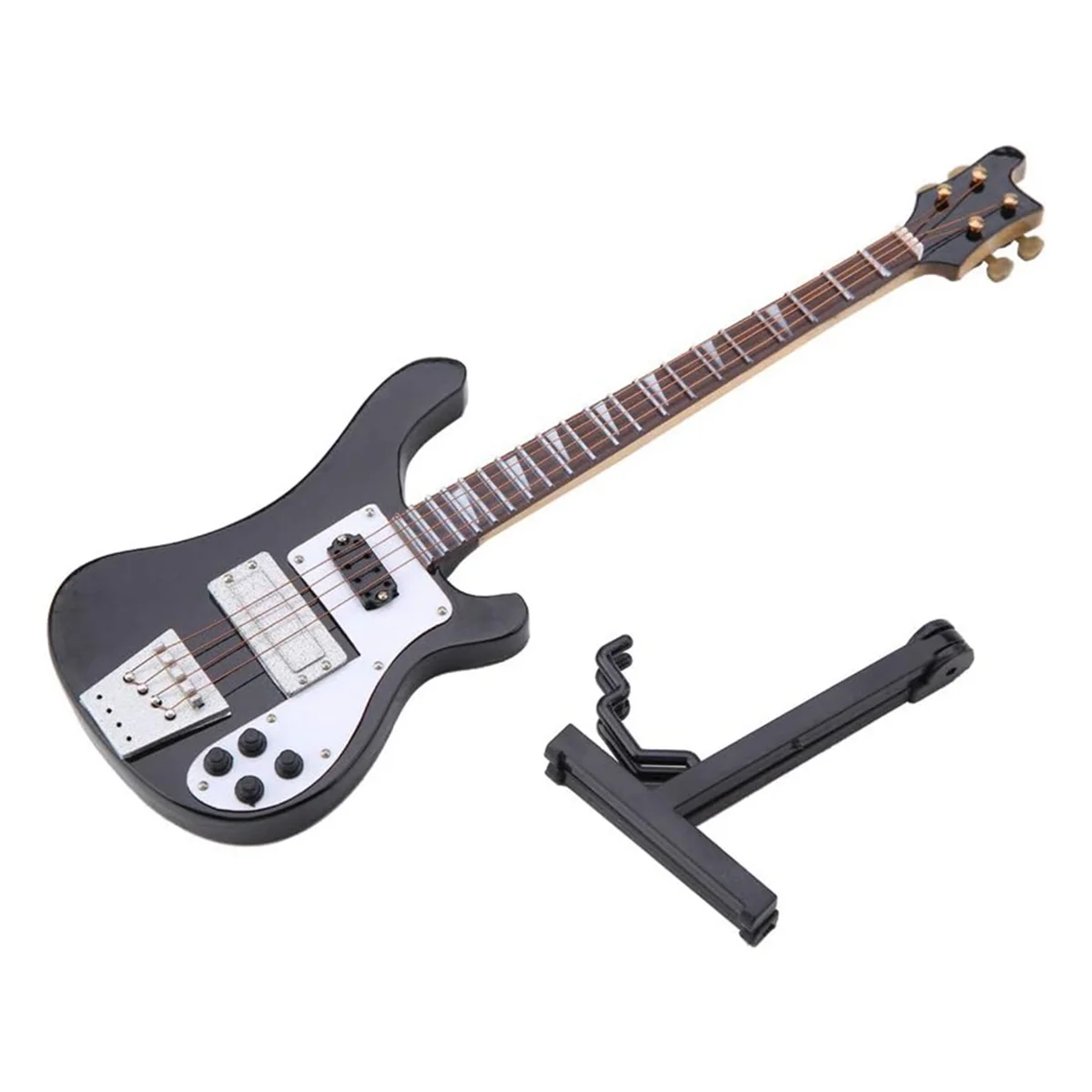 BAAU Miniature Bass, Miniature Bass Guitar with Stand and Case Instrument Model Ornaments for Bookcase, Desk