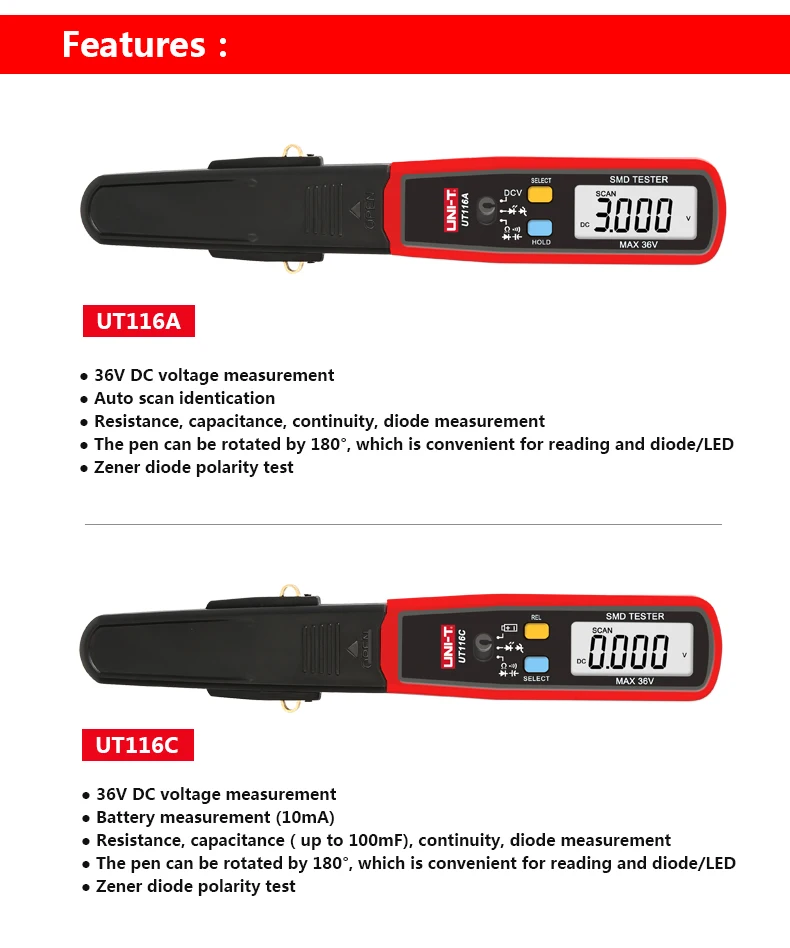 UNI-T UT116A UT116C Digital Tweezers Smart SMD Tester Professional LED Diode Electronic Component Tester Electrical Multimeter 6