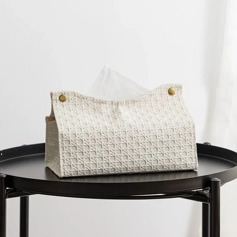 Modern Minimalist and Luxurious Living Room Coffee Table Dining Room Tabletop Tissue Box Creative Leather Drawstring Paper Box 5