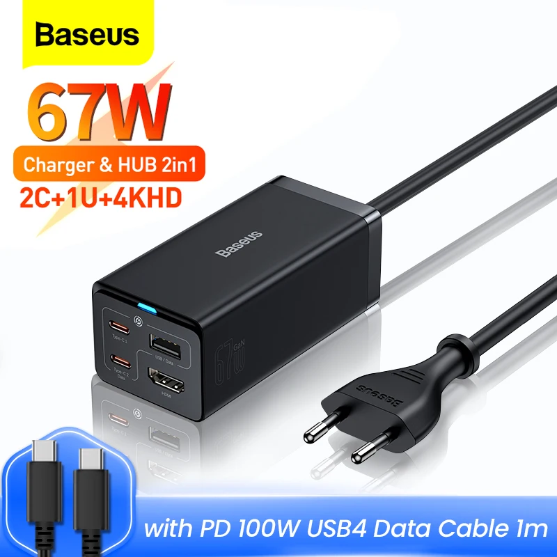 

Baseus 67W GaN Desktop USB C Charger Fast Charging For iPhone Type C HUB 4K 30Hz HDMI Dock Station Adapter For Switch Steam Deck