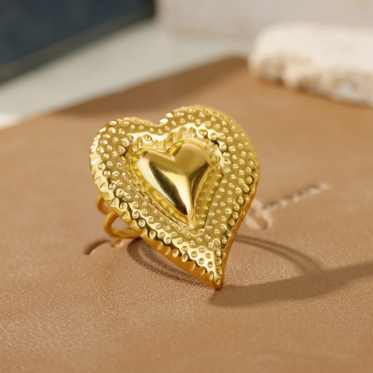 Heart Rings Stainless Steel Gold Women Jewelry Gift