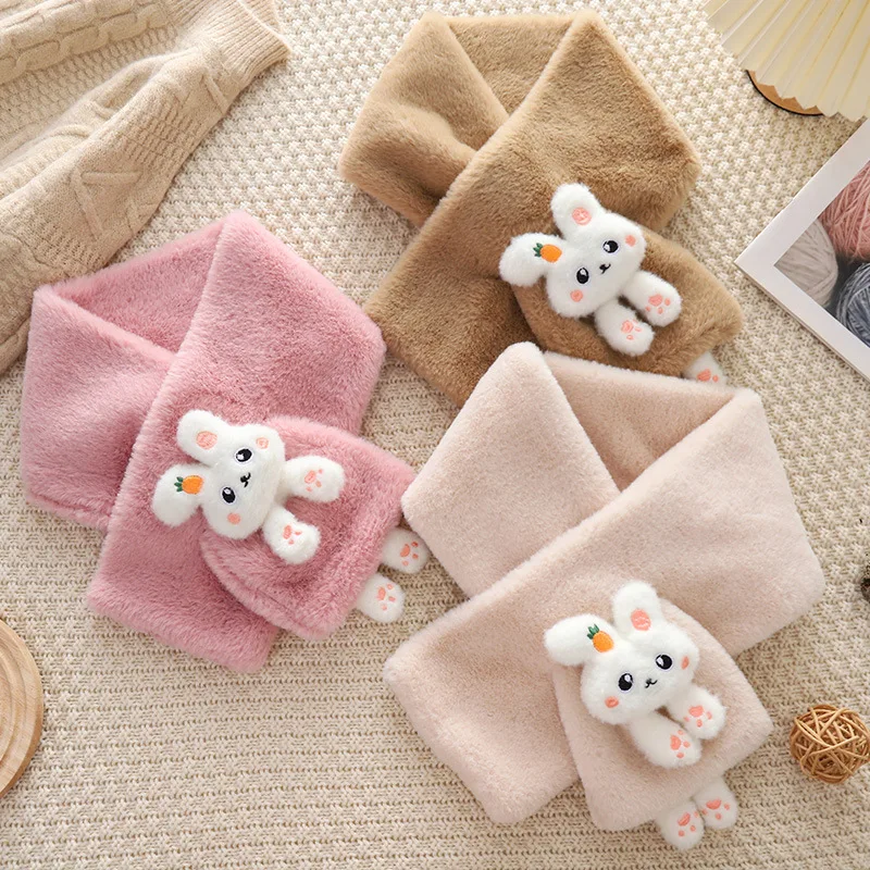 

Корейский женский милый мультяшный плюшевый шарф из искусственного кроличьего меха с перекрестными вставками для девушек зимний защитный плотный теплый нагрудник для шеи