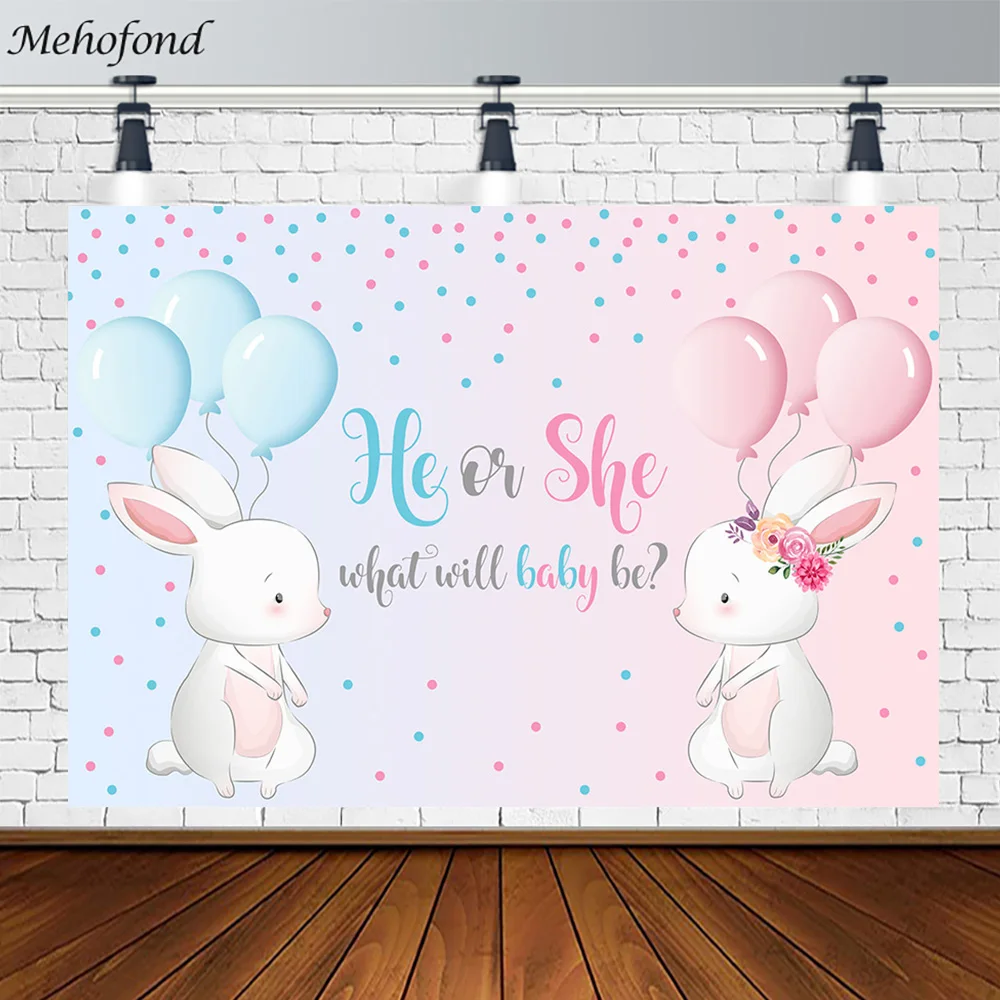 Mehofond Gender Reveal Background Per La Fotografia Rabbit Boy O Girl Balloon Blue And Pink Background Party Decor Photo Studio