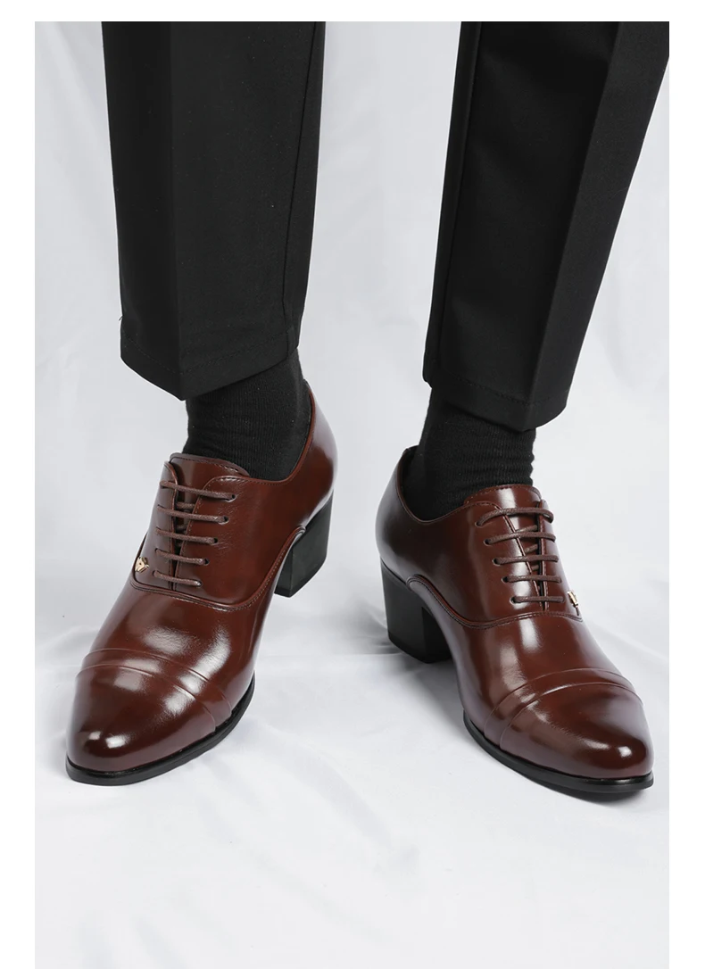 5,5 cm hohe Herren-Kleiderschuhe, Business-formelle Oxfords für Hochzeit, Party, bequeme Leder-Schnürschuhe für Herren – Detail 10