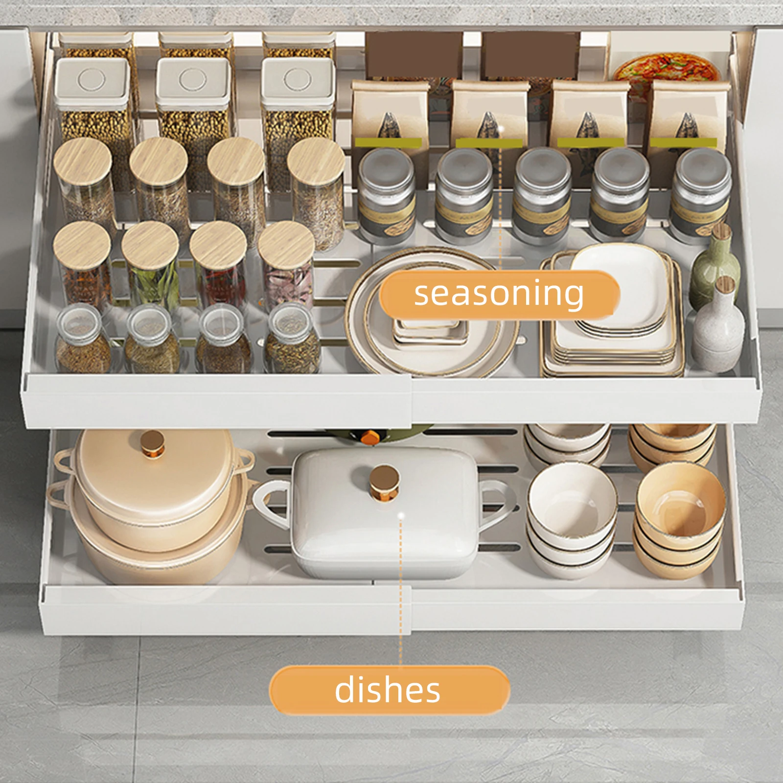 Cabinet pull-out storage rack,kitchen dish rack,spice rack,No punching telescopic expansion storage box, cutlery storage basket 3
