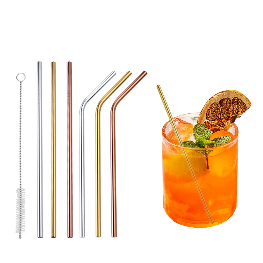 Eco-Friendly Stainless Steel Reusable Straw Set with Cleaning Brush – Perfect for Tumblers and Party Bars