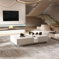 Modern Coffee Table with Lights & Glass Tabletop with 2 Drawers, Central Table with Storage, White, Living Room Coffee Table 1