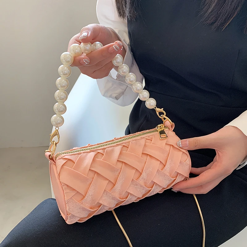 Summer Tote Bags For Women 2022 New Pearl Chain Crossbody Bags Fashionable Casual Barrelshaped