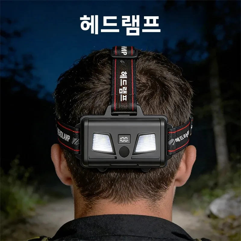 새로운 헤드라이트 타입-C 고속 충전 텔레스코픽 줌 아웃도어 서치라이트 강력한 조명 장거리 장시간 사용 헤드라이트