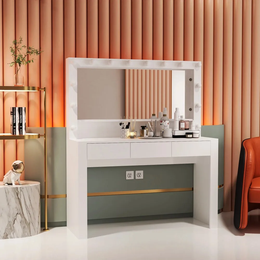 

Skylar Modern Painted Vanity Table, Lights, for Bedroom, Vanity Desk,56.10" H X 47.16" W X 17.50" D