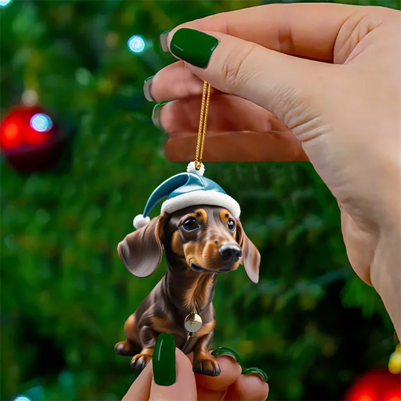 

1Pc Santa Claus Hat Cartoon Cute Dachshund Car Charm Backpack Keychain Pendant Christmas Tree Hanging Party Gifts