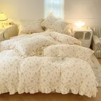Bonenjoy Housse de couette en dentelle imprimée pour la maison, housse de couette à volants, literie pour chambre d'enfant et d'adultes (fourre d'oreiller nécessaire de commande) 4