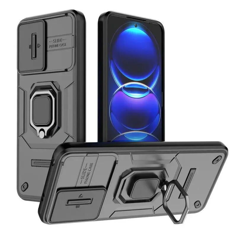 Étui de protection d'objectif d'appareil photo coulissant antichoc pour Xiaomi Redmi Note 12 Mi Poco X5 Pro avec support d'anneau magnétique_voghion.com