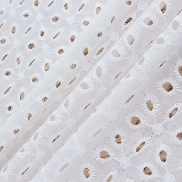 White Cotton Embroidery Eyelet Lace Fabric  Cotton Eyelet Fabric Yard -  3/5/10yard - Aliexpress