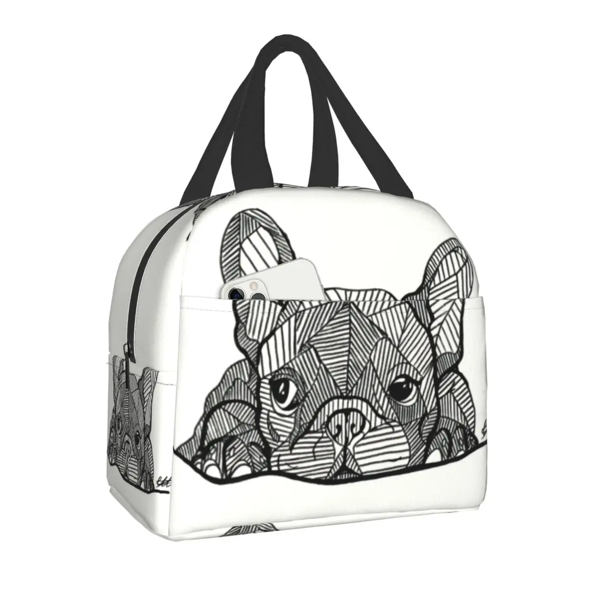 French Bulldog Puppy Facial Insulated Lunch Bag for Work School Picnic Resuable Portable Thermal Cooler Lunch Box for Women Kids lunch bag cooler bag