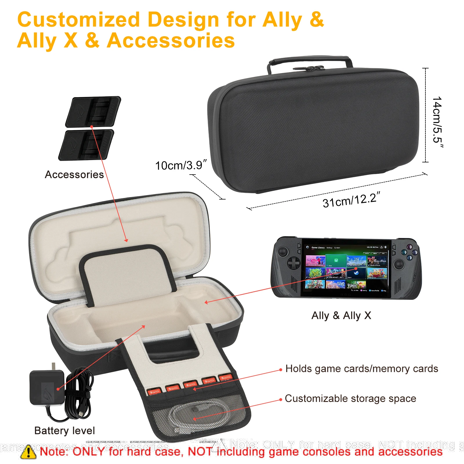 Hard Carrying Storage Bags For Asus Rog Ally/ROG Ally X Game Console Hard Travel Portable Bag Game Equipment Accessories Storage 4