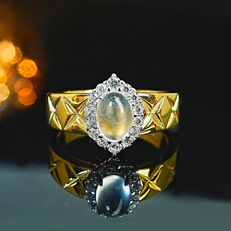 

China-Chic 925 Silver Jade Ring Inlaid with High Carbon Diamond Temperament Niche Design Versatile Retro Luxury Wedding Jewelry