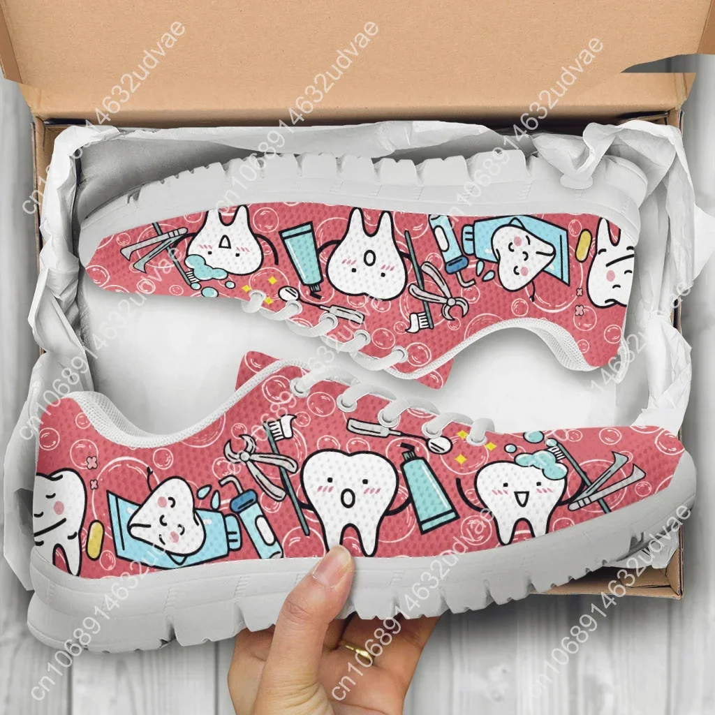 Pink Dental Teeth Prints Casual Women Shoes Flats Sneakers Air Mesh Comfortable Ladies Footwer Cartoon Zapatos Mujer