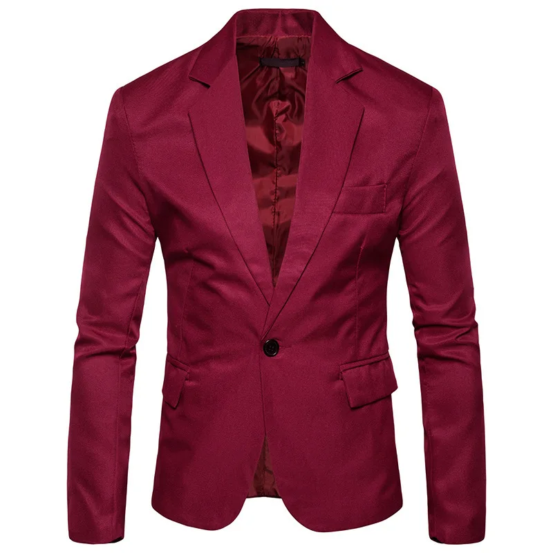 Men's leisure suit jacket 1 grain buckle slim-fit solid color blazer