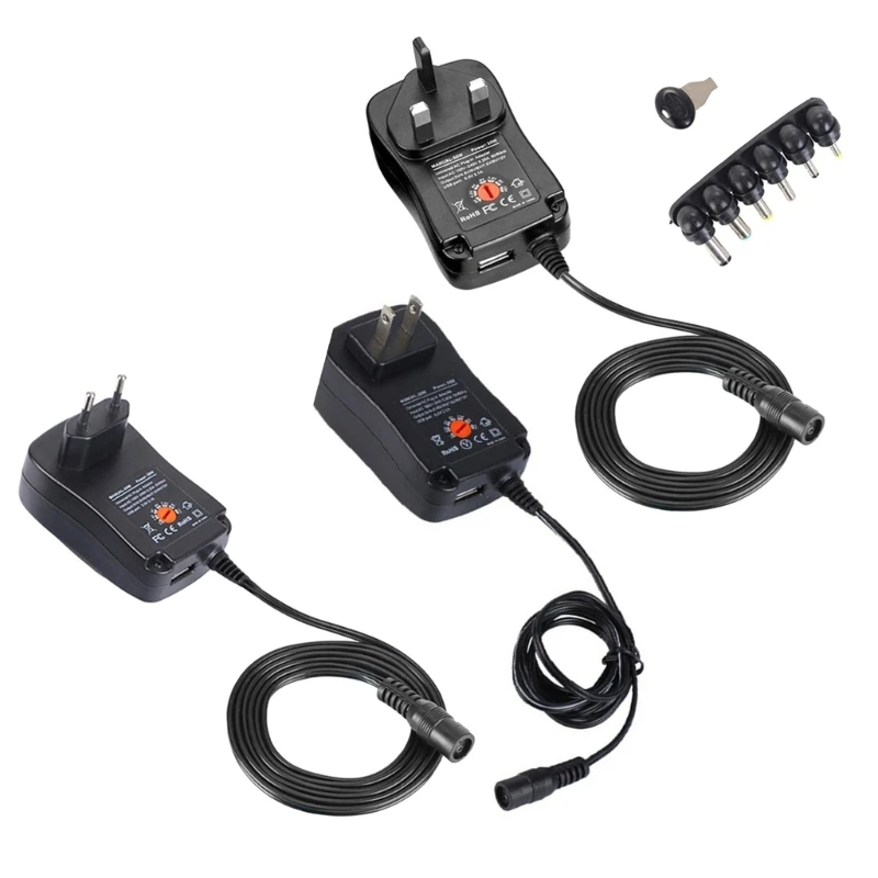 

Compact / Power Supply Adapter, 6DC Plugs, Adjustable 3V to 12V