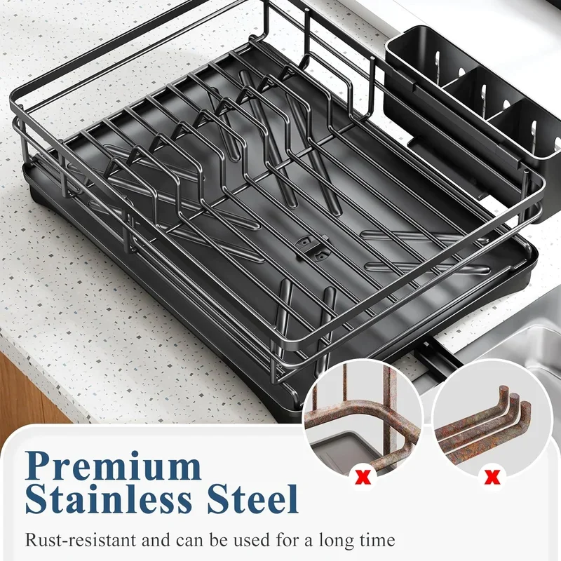 Dish Drying Rack for Kitchen Counter Large Dish Rack with Drainboard Rustproof Drainer with Utensil Holder for Sink