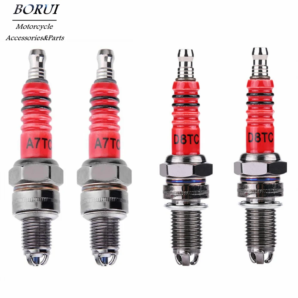 Racing Spark Plug Motorcycle Spark Plug 3 Triple Electrode A7TC D8TC 1/2Pcs For GY6 CG 50 70 110 125 150CC Motorcycle Atv Scooter Dirt Bike Go Kart
