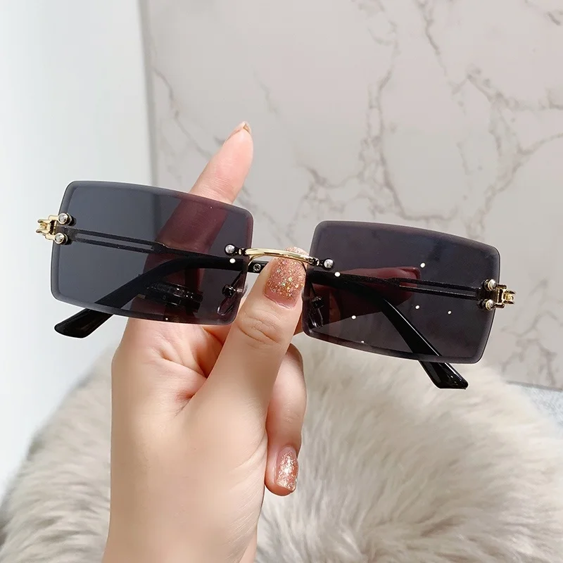 Fashion Rimless Rectangle Sunglasses Woman Vintage Brand Design Sun Glasses Female Metal Frameless Gradient Sque_voghion.com