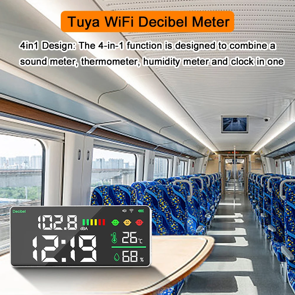4 で 1 Tuya WiFi ノイズデシベルメーター温度計湿度計目覚まし時計 11