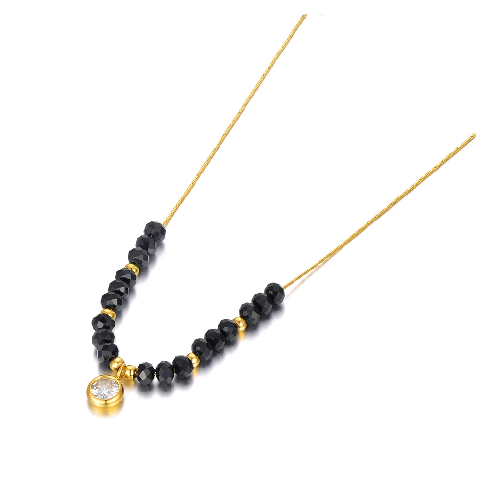 JeeMango Modische schwarze Kristall-Charm-Anhänger-Halsketten aus Edelstahl, runde Zirkonia-Halskette für Damen, N22097 – Detail 3