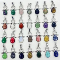 Fashion Natural Gem Stone Quartz Crystal Opal Mix pendant&Alloy angel Pendant DIY charm Jewelry Making Necklace Accessorie 12pcs 1