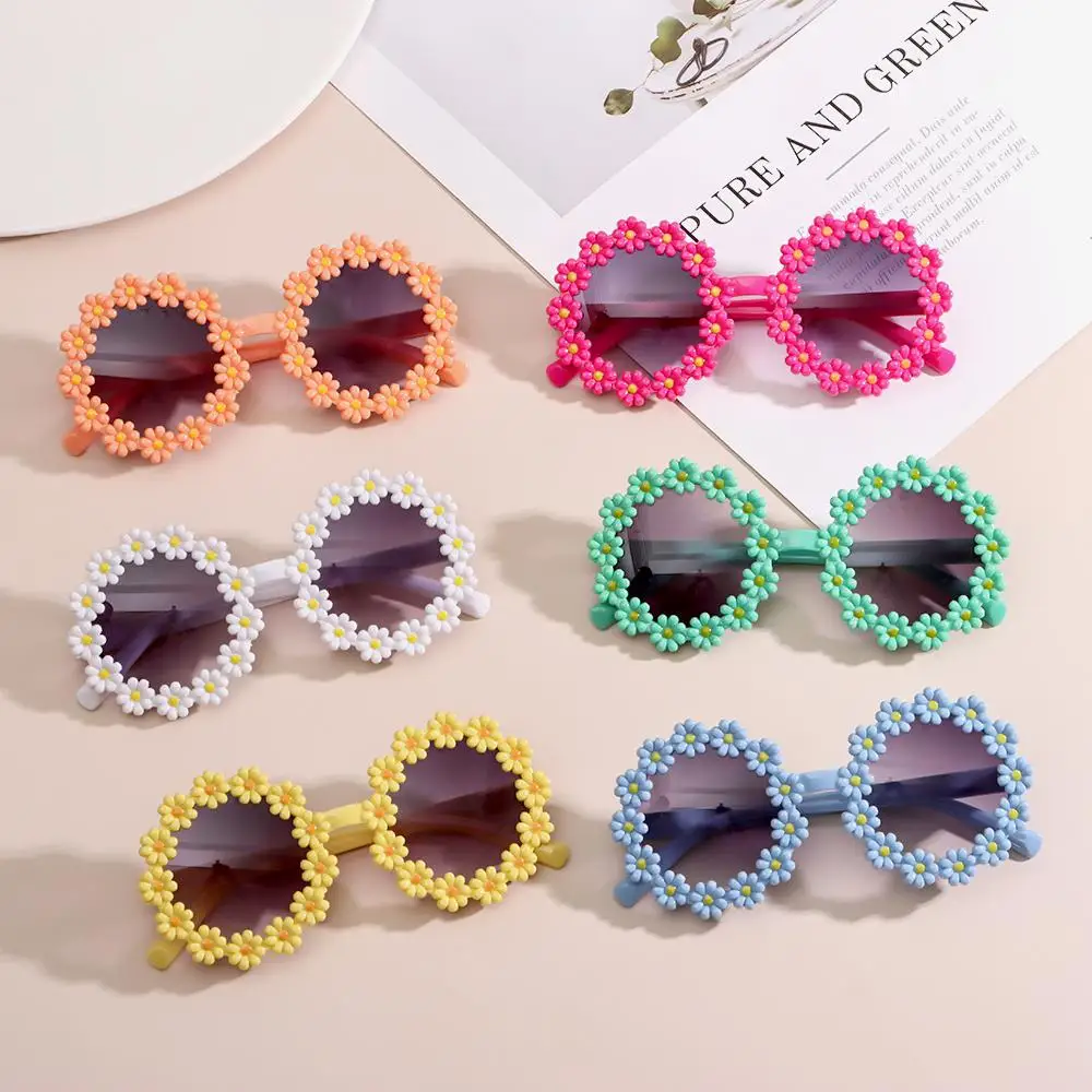 Süße Gänseblümchen-Sonnenbrille für Kinder, runde Blumen-Sonnenbrille, Kinder, Outdoor-Sonnenschutz, modische Sommerparty_voghion.com