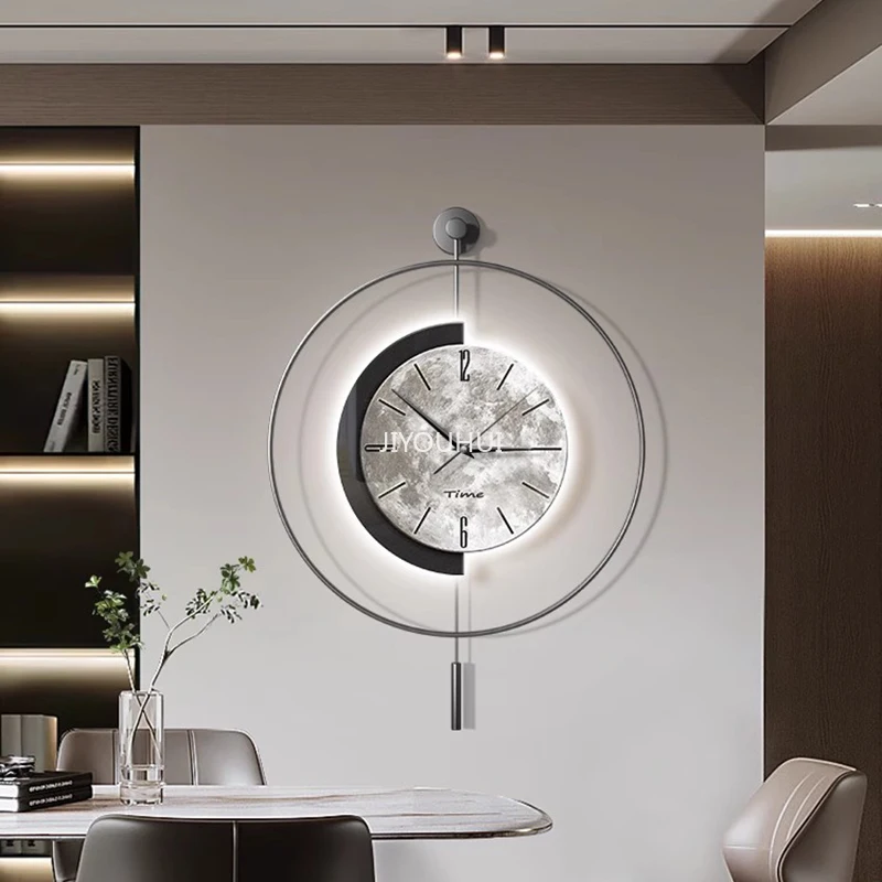 

Creative Art Wall Clock Modern Design Luxury Living Room Silent Big Minimalist Watch Wall Night Light Pendulum Saat Wall Decor