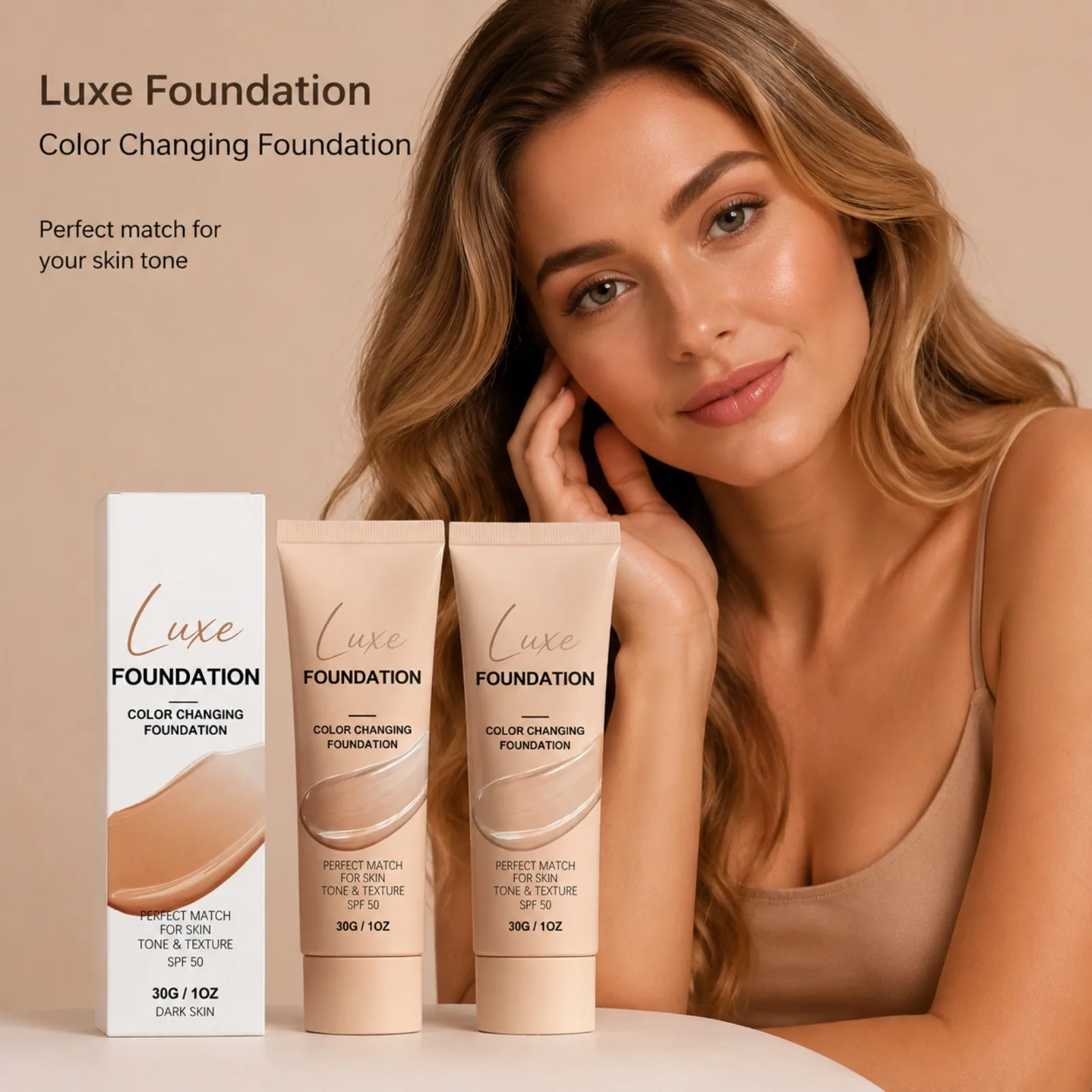 Fondotinta SPF 50 che cambia colore per nascondere le imperfezioni del viso, auto-regolante, si adatta al tono della pelle, trucco invisibile per il viso.